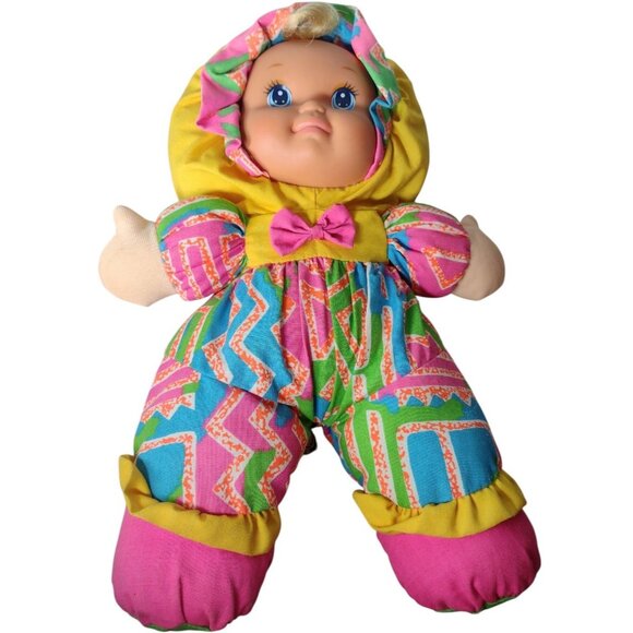 Vintage Mattel Loveable Babies Neon Plush Baby Doll Vinyl Fabric 14in - Picture 1 of 6